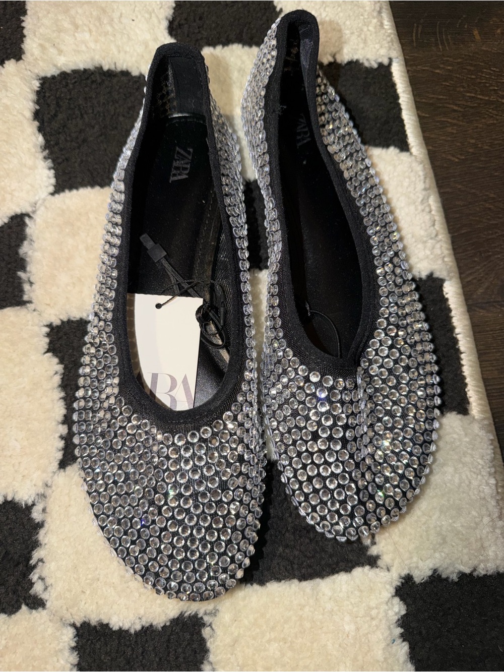 Zara Silver Crystal-Studded Slip-On Ballet Flats